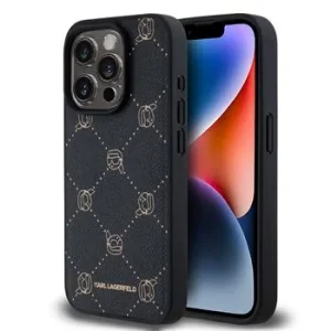 Husa Spate Karl Lagerfeld PU Karl Heads Pattern Magsafe pentru iPhone 15 Pro Max Negru
