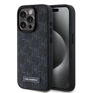 Husa Spate Karl Lagerfeld PU Leather Monogram Metal Logo Magsafe pentru iPhone 15 Pro Negru