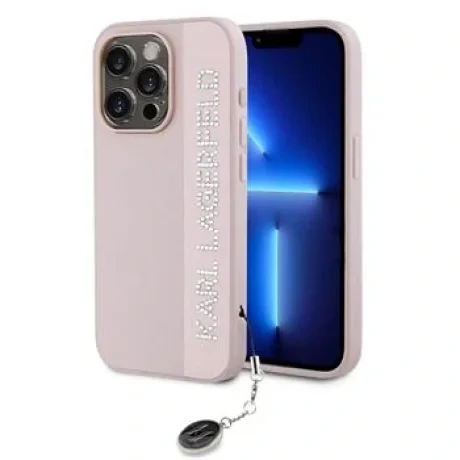 Husa Spte Karl Lagerfeld PU Saffiano Rhinestone Charm pentru iPhone 15 Pro Max Roz