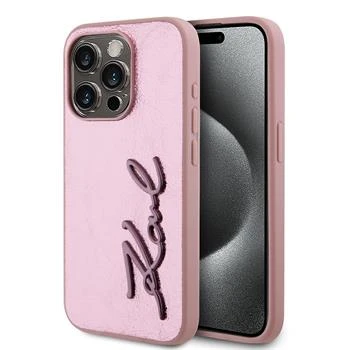 Husa Spate Karl Lagerfeld Wrinkled PU Signature Logo pentru iPhone 15 Pro Max Roz thumb