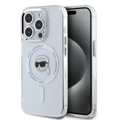 Husa Karl Lagerfeld IML Karl Head Metal Frame MagSafe pentru  iPhone 15 Pro Transparent