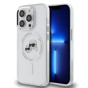 Husa Spate Karl Lagerfeld IML K&amp;CH Heads Metal Frame MagSafe pentru iPhone 15 Pro Max Transparent