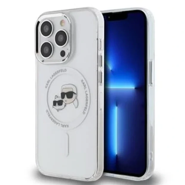 Husa Spate Karl Lagerfeld IML K&amp;CH Heads Metal Frame MagSafe pentru iPhone 15 Pro Max Transparent
