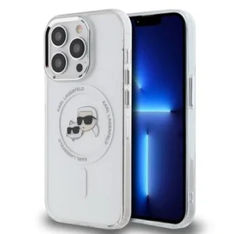Husa Spate Karl Lagerfeld IML K&amp;CH Heads Metal Frame MagSafe pentru iPhone 15 Pro Transparent
