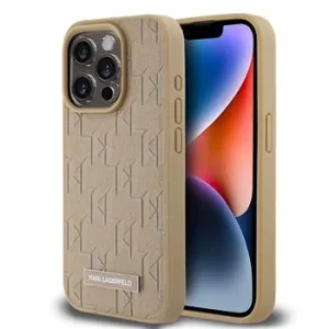 Husa Spate Karl Lagerfeld PU Leather Monogram Metal Logo Magsafe pentru iPhone 15 Pro Beige