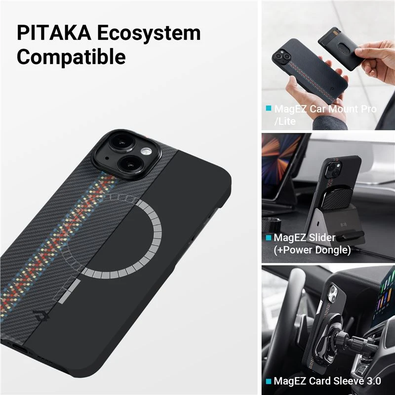 Husa Spate Pitaka Fusion Weaving MagEZ pentru iPhone 14 Plus Negru thumb