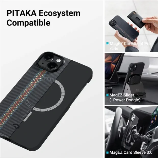 Husa Spate Pitaka Fusion Weaving MagEZ pentru iPhone 14 Plus Negru