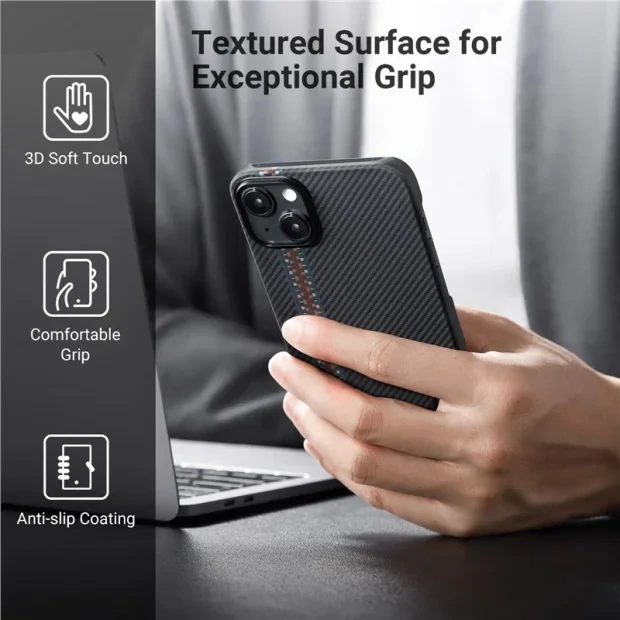 Husa Spate Pitaka Fusion Weaving MagEZ pentru iPhone 14 Plus Negru