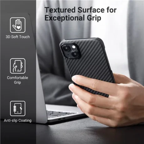 Husa Spate Pitaka MagEZ 3 1500D pentru iPhone 14 Plus Negru/Gri