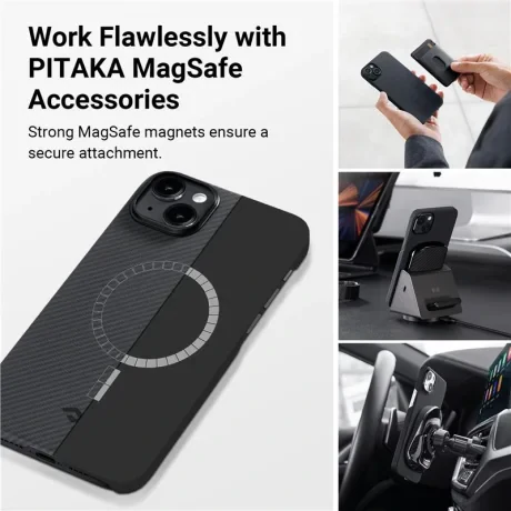 Husa Spate Pitaka MagEZ 3 600D pentru iPhone 14 Plus Gri/Negru