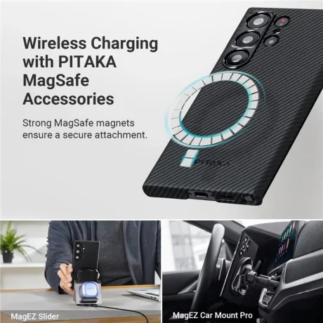 Husa spate Pitaka MagEZ 3 case pentru Samsung Galaxy S23 Ultra, Negru-Gri