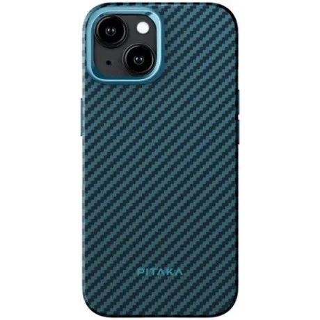 Husa Spate Pitaka Hard MagEZ 4 Aramida Twill1500D pentru iPhone 15 KI1508 Negru/Albastru