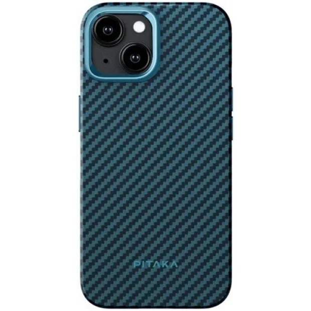 Husa Spate Pitaka Hard MagEZ 4 Aramida Twill1500D pentru iPhone 15 KI1508 Negru/Albastru