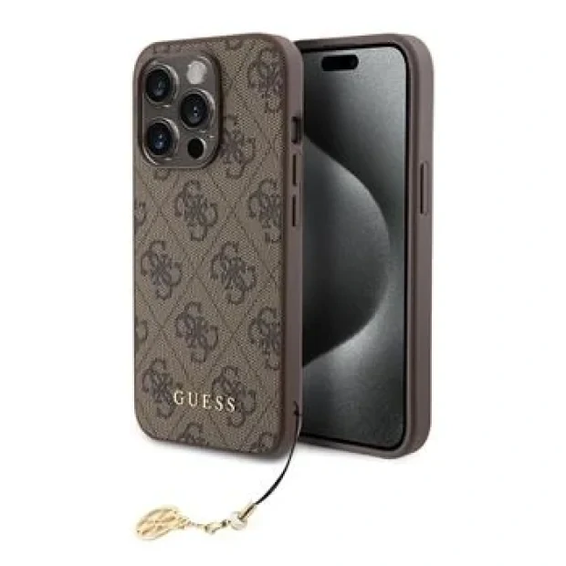 Husa spate Guess Charm 4G pentru iPhone 15 Pro Ton, Maro