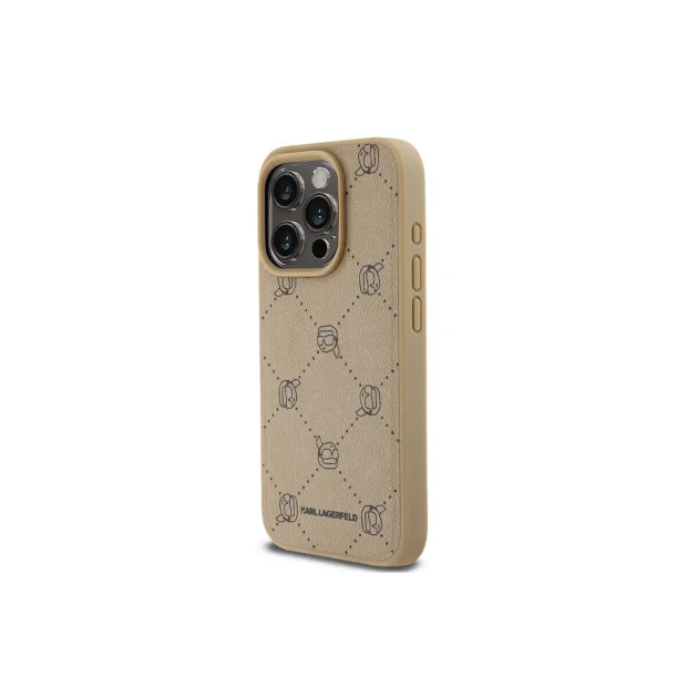 Husa Karl Lagerfeld PU Karl Heads Pattern Magsafe pentru iPhone 15 Pro Max Beige