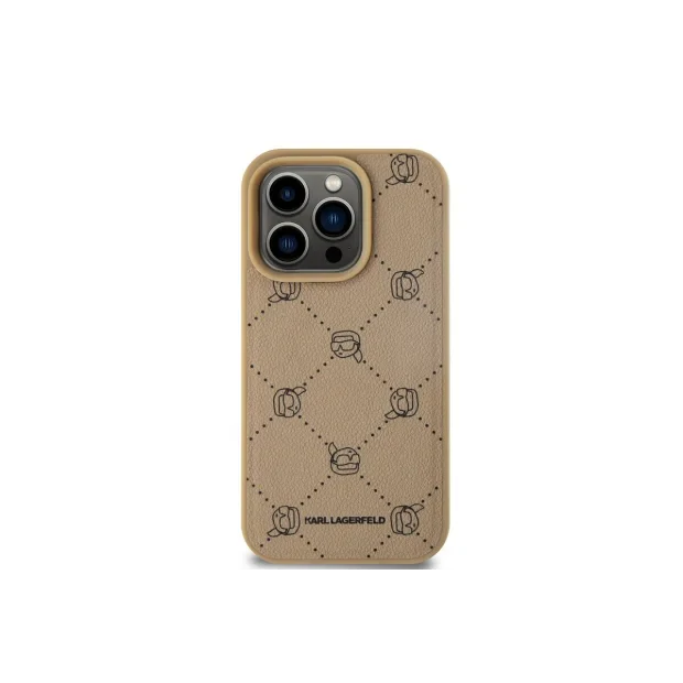 Husa Karl Lagerfeld PU Karl Heads Pattern Magsafe pentru iPhone 15 Pro Max Beige