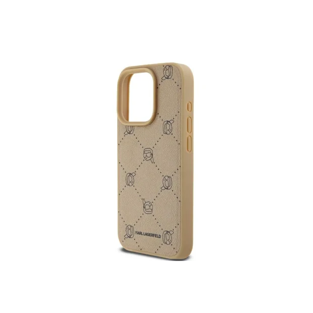 Husa Karl Lagerfeld PU Karl Heads Pattern Magsafe pentru iPhone 15 Pro Max Beige