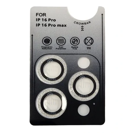 Folie Sticla Camera Glitter Urban Gadgets pentru iPhone 16 Pro/16 Pro Max Argintiu