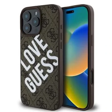 Husa Spate Guess PU 4G Big Love Logo MagSafe pentru iPhone 16 Pro Maro