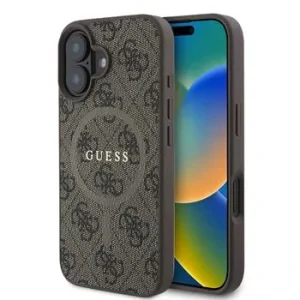 Husa Spate Guess PU 4G MagSafe pentru iPhone 16 Maro