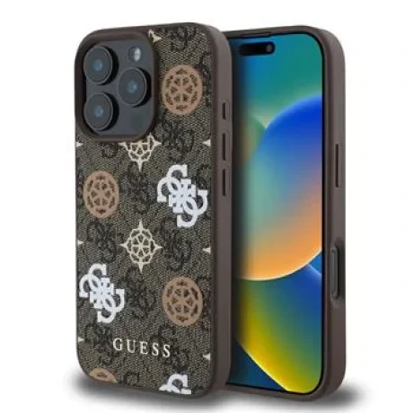 Husa Spate Guess PU 4G Bujor MagSafe pentru iPhone 16 Pro Max Maro