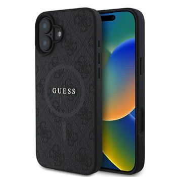 Husa Spate Guess PU 4G inel colorat MagSafe pentru iPhone 16 Plus Negru thumb