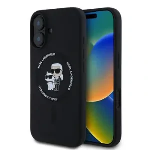 Husa Spate Karl Lagerfeld Liquid Silicone Karl&amp;Choupette MagSafe pentru iPhone 16 KLHMP16SSCMKCRHK Negru