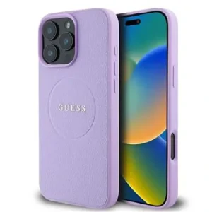 Husa Spate Guess PU Grained Classic Logo MagSafe pentru iPhone 16 Pro Max Violet