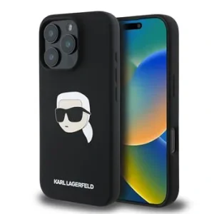 Husa spate Karl Lagerfeld din silicon lichid Karl Head MagSafe pentru iPhone 16 Pro Max Negru