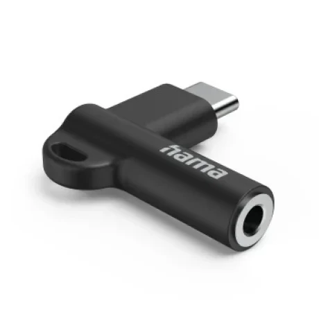 USB-C – 3.5 mm Jack Socket Aux Adapter, 90° Angled Plug, black