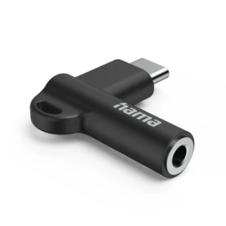 USB-C – 3.5 mm Jack Socket Aux Adapter, 90° Angled Plug, black