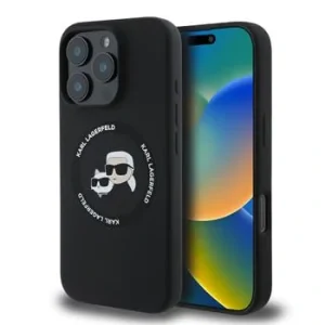 Husa din silicon lichid Karl Lagerfeld KandCH Heads MagSafe pentru iPhone 16 Pro Max Negru