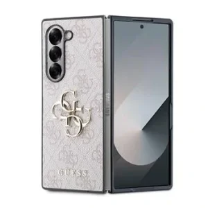 Husa Spate Logo Metalic Guess PU 4G pentru Samsung Galaxy Z Fold 6 Roz