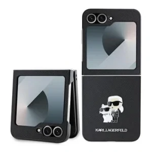 Husa Spate Karl Lagerfeld PU Saffiano Karl si Choupette pentru Samsung Galaxy Z Flip 6 Negru