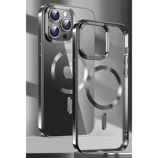 Husa Spate Clear Jelly MagSafe Metalic pentru iPhone 16 Pro Max Negru