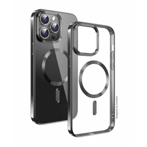 Husa Spate Clear Jelly MagSafe Metalic pentru iPhone 16 Pro Max Negru