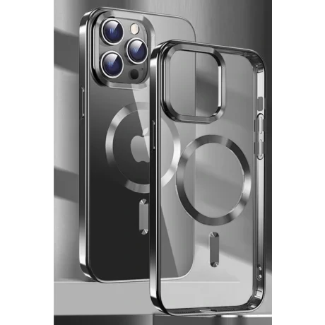 Husa Spate Clear Jelly MagSafe Metalic pentru iPhone 16 Pro Negru