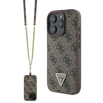 Husa Spate Guess PU 4G Strass Triunghi Metal Logo + Curea Crossbody pentru iPhone 16 Pro Maro thumb