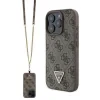 Husa Spate Guess PU 4G Strass Triunghi Metal Logo + Curea Crossbody pentru iPhone 16 Pro Maro