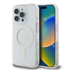 Husa din spate Guess IML Glitter Ring MagSafe pentru iPhone 16 Pro transparent