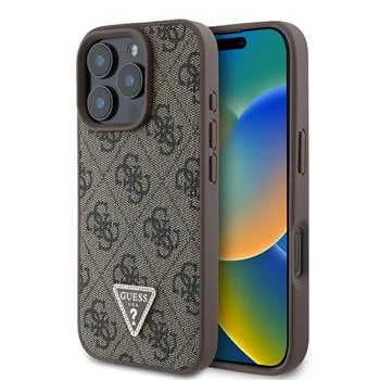 Husa Spate Guess PU 4G Strass Triangle Metal Logo pentru iPhone 16 Pro Maro thumb
