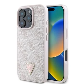 Husa Spate Guess PU 4G Strass Triangle Metal Logo pentru iPhone 16 Pro Max Roz thumb