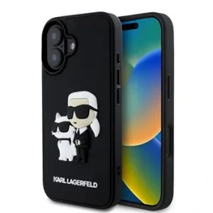 Husa Spate Karl Lagerfeld 3D Karl si Choupette pentru iPhone 16 Plus Negru