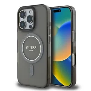 Husa din spate Guess IML Glitter Ring MagSafe pentru iPhone 16 Pro negru