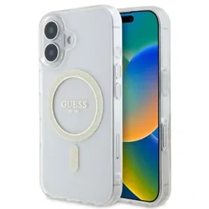 Husa din spate Guess IML Glitter Ring MagSafe pentru iPhone 16 Transparent
