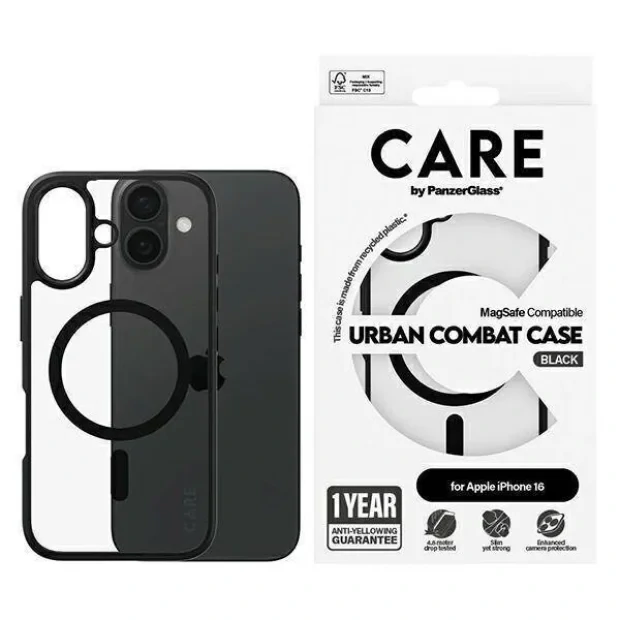 Husa Spate PanzerGlass Hard Care MagSafe pentru iPhone 16 Negru