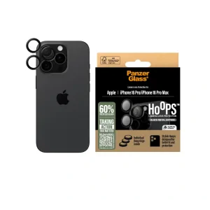 Folie Sticla Camera PanzerGlass Hoops pentru iPhone 16 Pro/Pro Max Negru