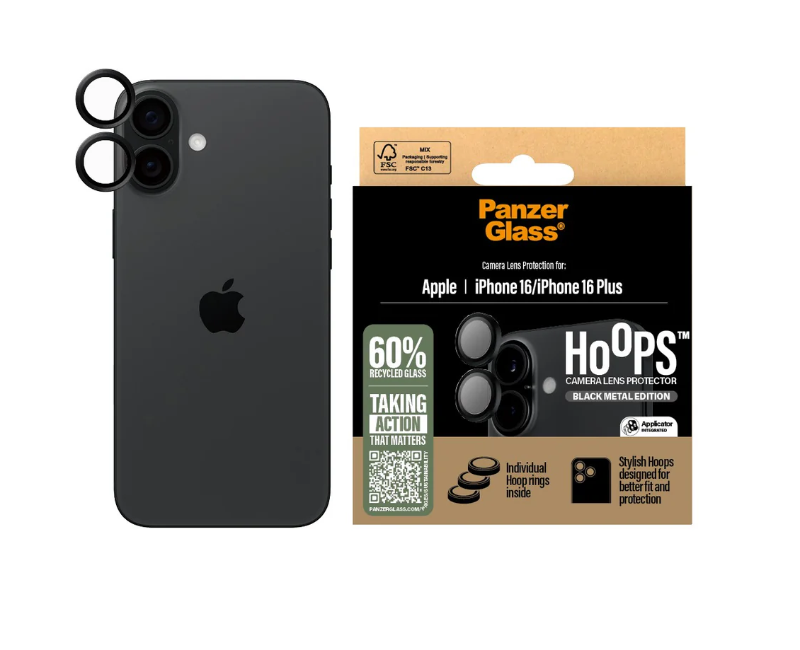 Folie Sticla Camera PanzerGlass Hoops pentru iPhone 16/16 Plus Negru thumb
