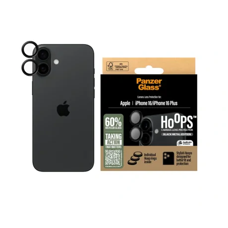 Folie Sticla Camera PanzerGlass Hoops pentru iPhone 16/16 Plus Negru