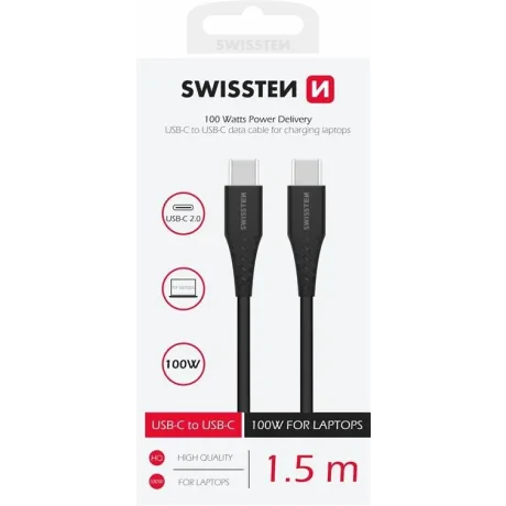Cablu Date Swissten TPE USB-C/USB-C 5A 100W 1.5m Negru